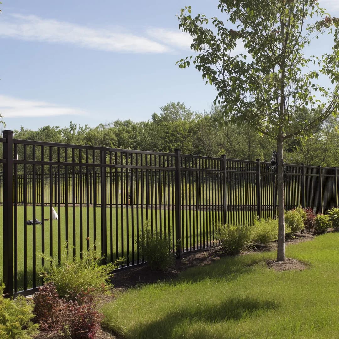 Aluminum fence with landscape bed in Eighty Four backyard