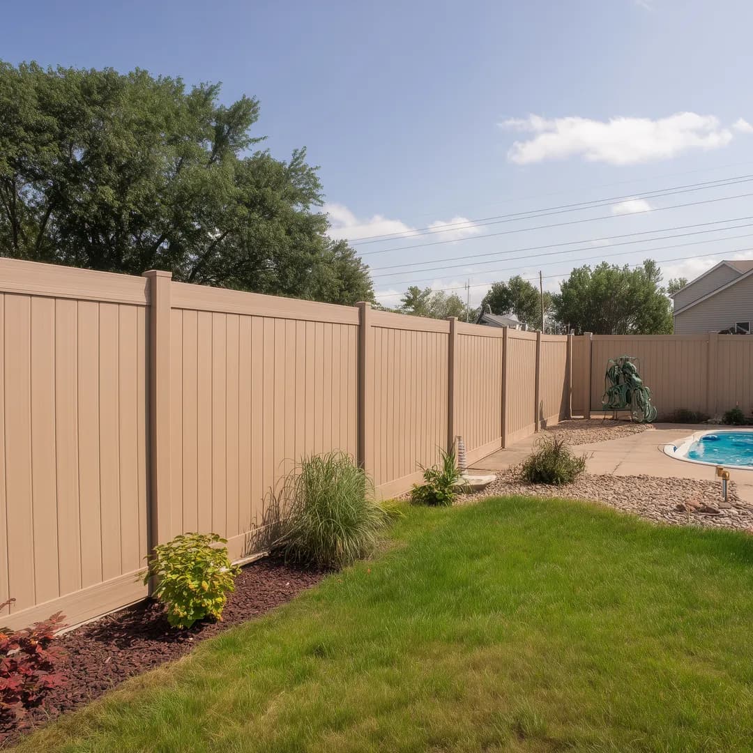 Brown vinyl privacy fence installation in Eighty Four