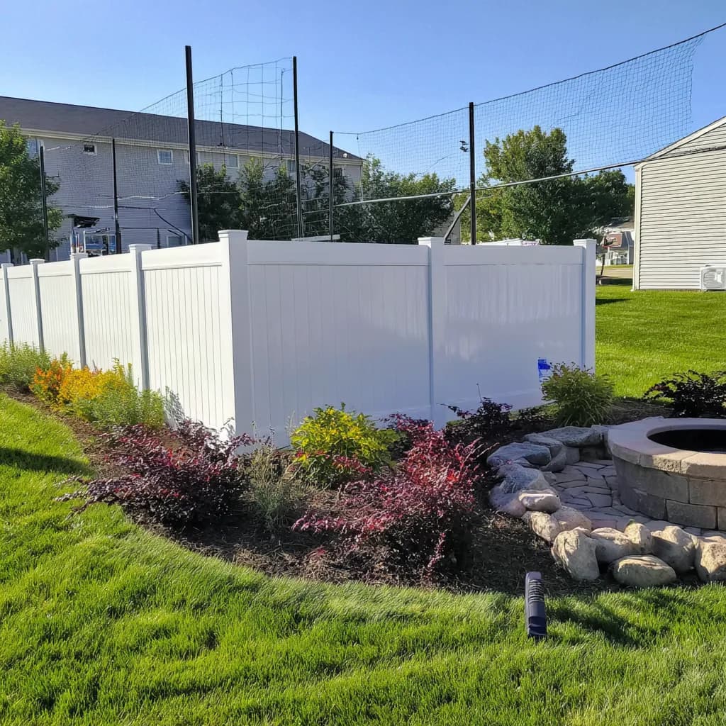 White vinyl privacy fence in a Pittsburgh backyard